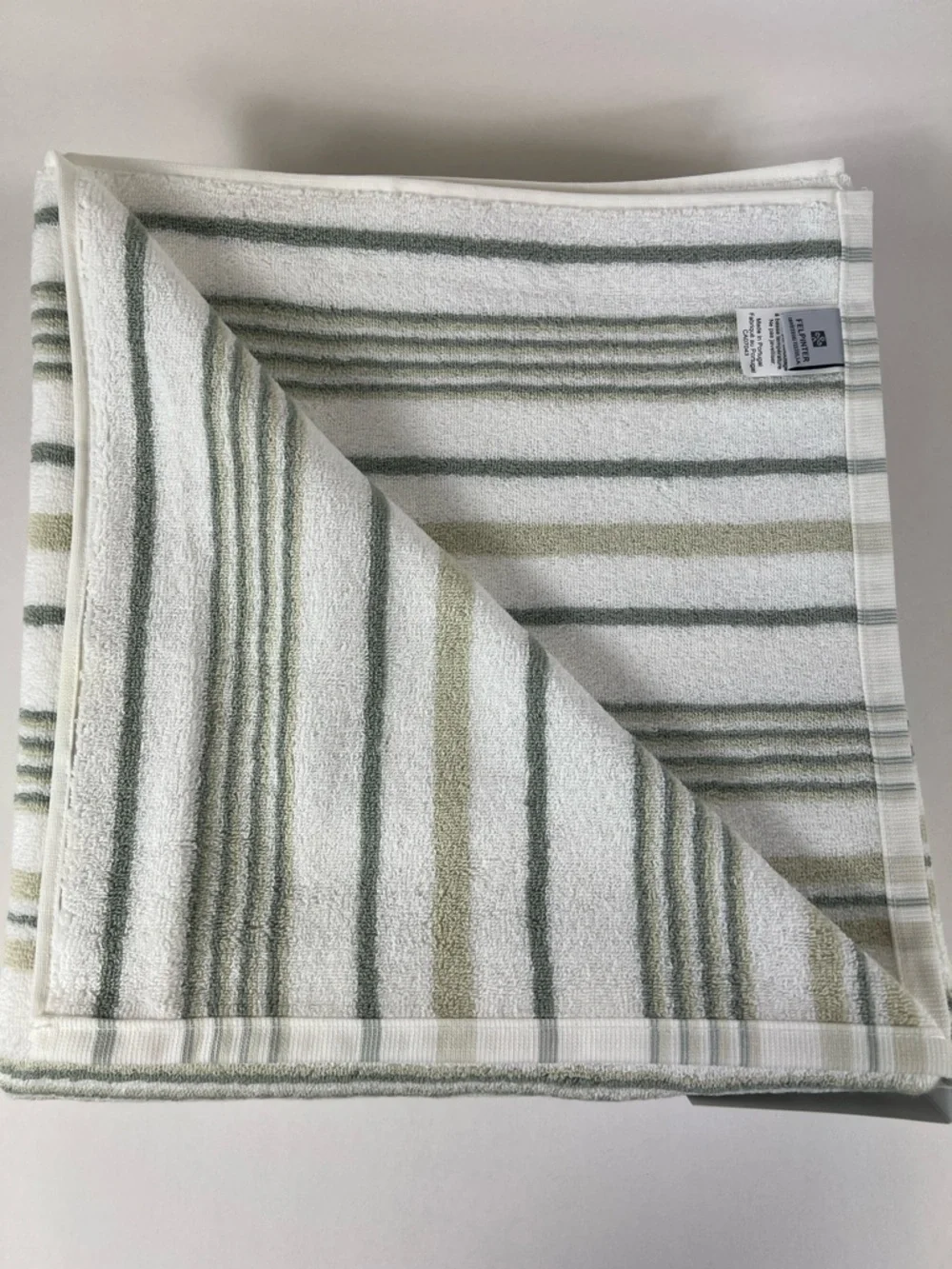 Felpinter Bath Towels Green Tan White Striped Soft Combed Cotton Set of 2 NEW